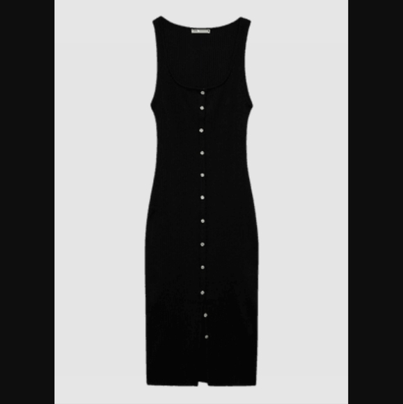 Zara Black Cotton Ribbed Midi Dress Medium - Picture 2 of 10